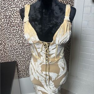 Oh Polly Beige and White Lace-Up Chemise